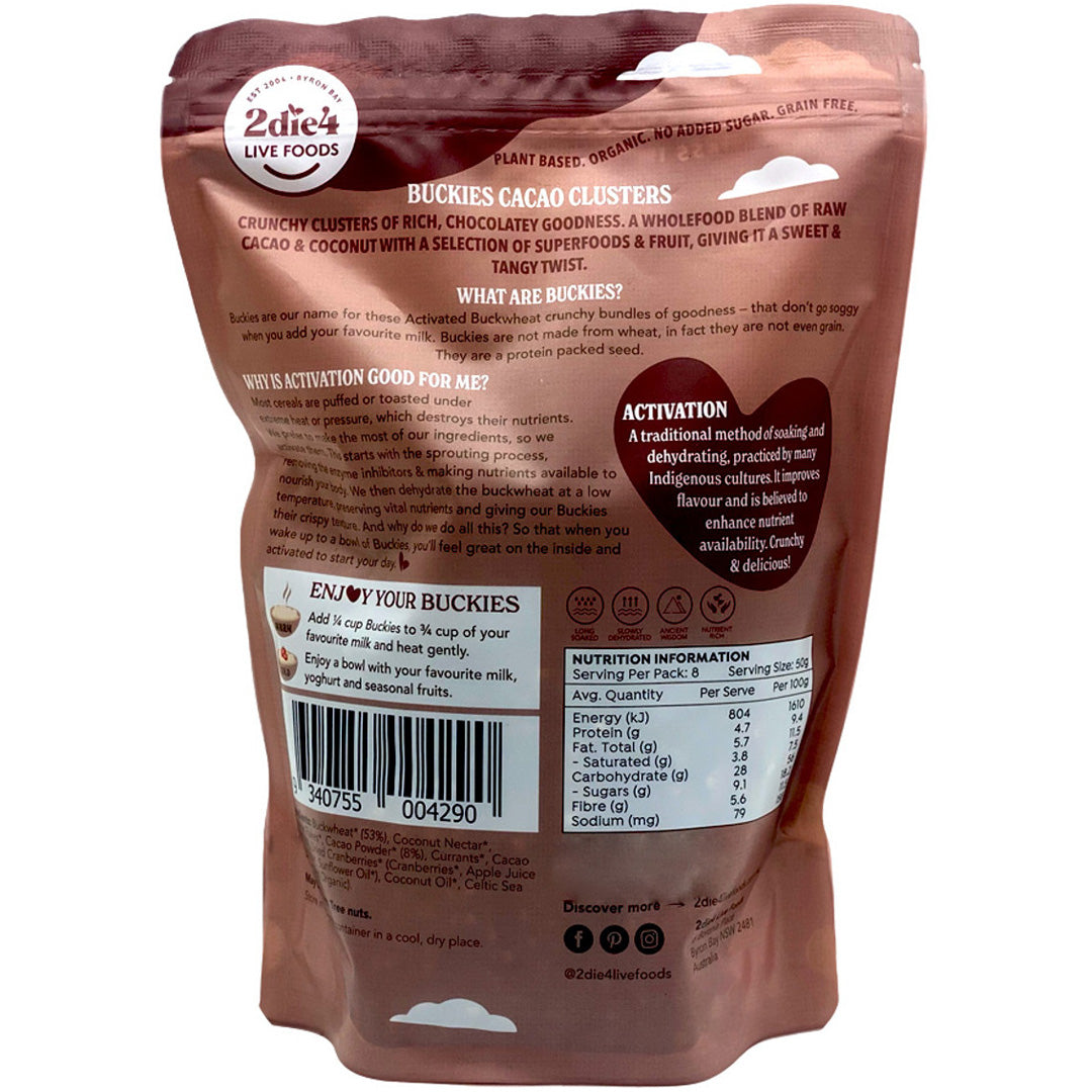 2Die4 Live Foods Organic Activated Buckwheat Buckies Cacao Clusters