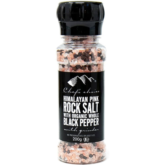 Chef's Choice Himalayan Pink Rock Salt with Organic Whole Black Pepper with Grinder